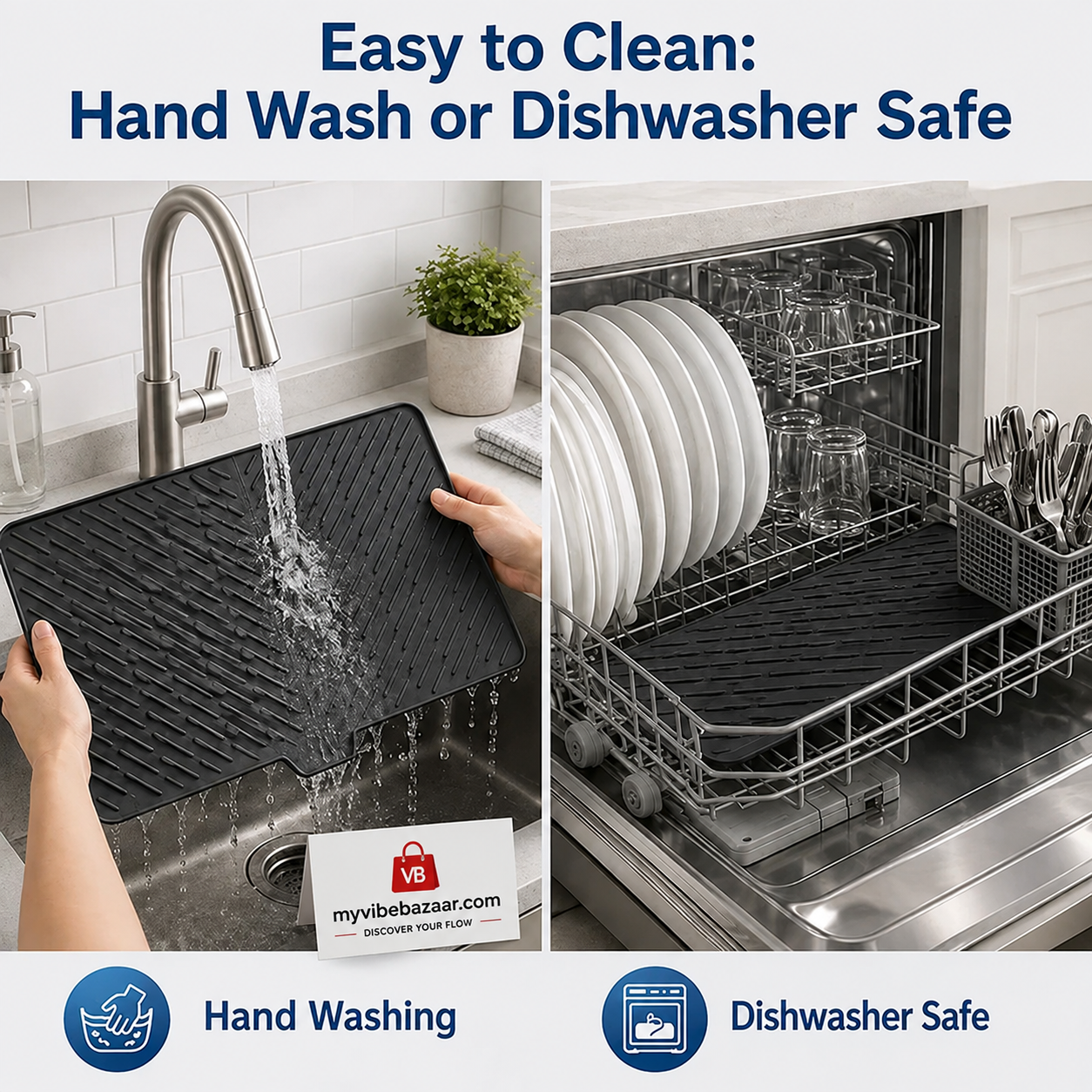 Premium Silicone Sink Drying Mat with Drain Spout