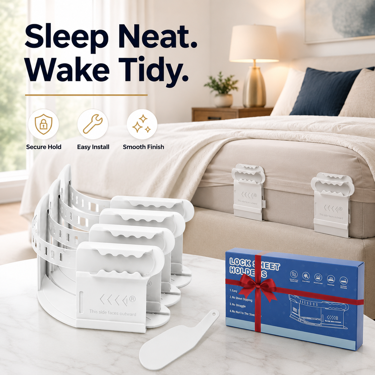 Premium Bed Sheet Holder Lock Set (4PCS) with Tucker Tool