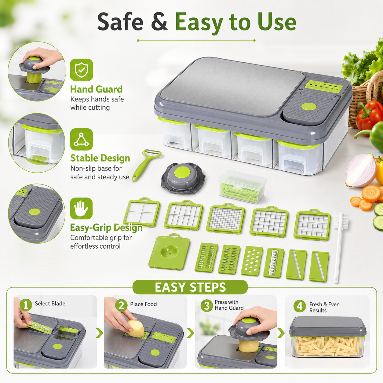 All in one Vegetable Cutter With Cutting Board And Storage Boxes (22 pcs)