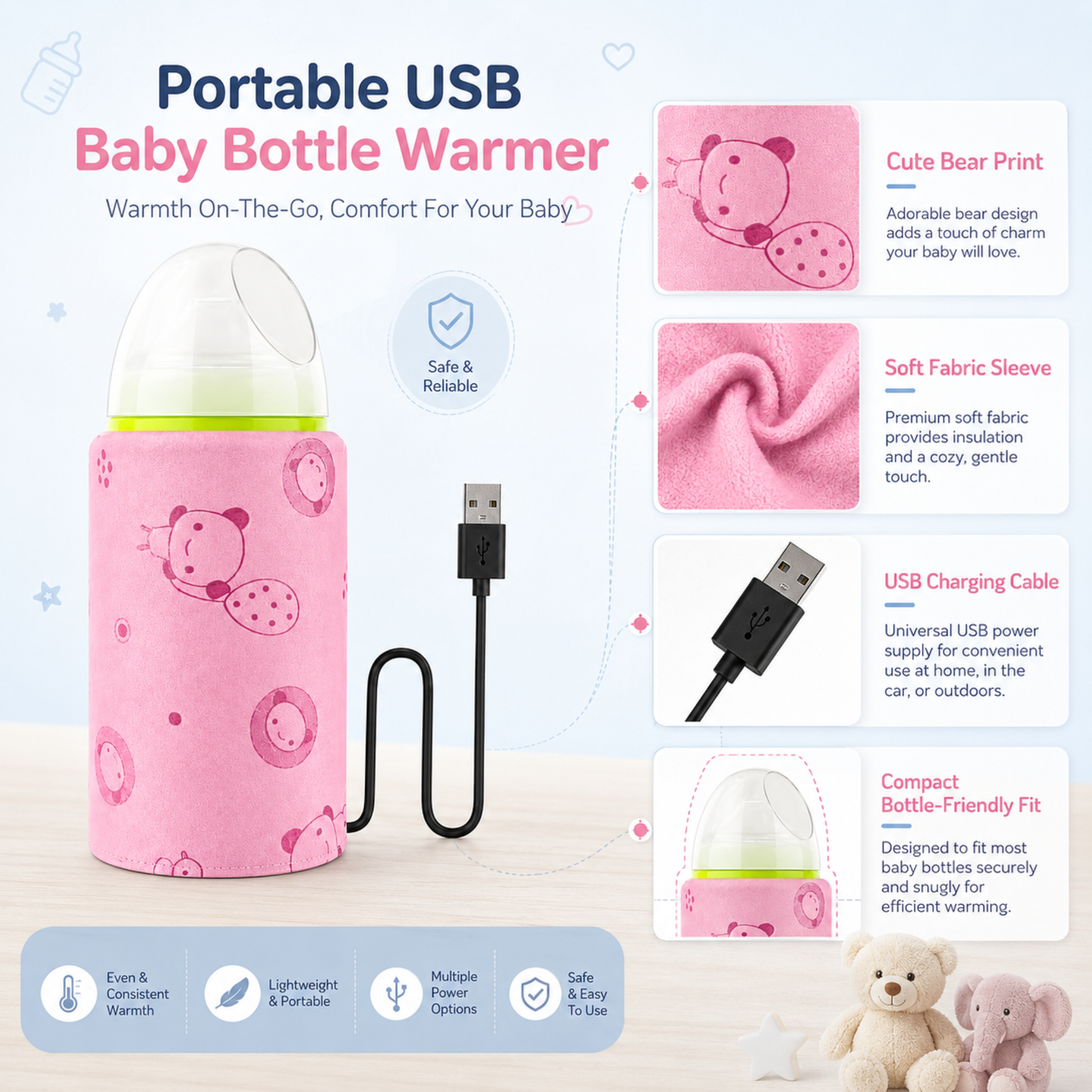 Portable USB Baby Bottle Warmer – Travel Milk Heater Sleeve