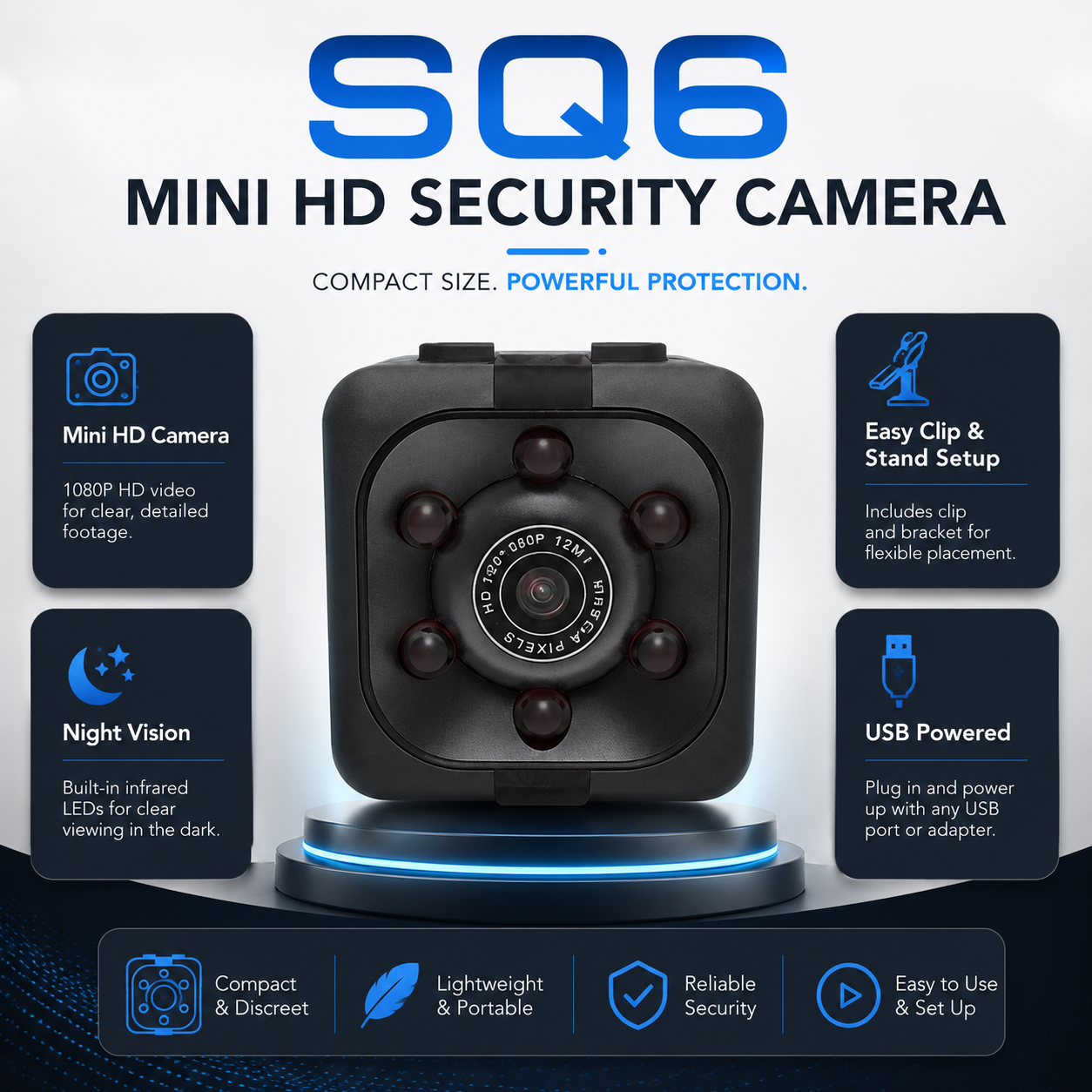 SQ6 Mini HD Security Camera – Portable Compact Night Vision Camera with Stand Holders