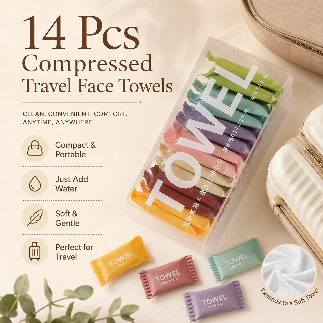 14 Pcs Compressed Travel Face Towels