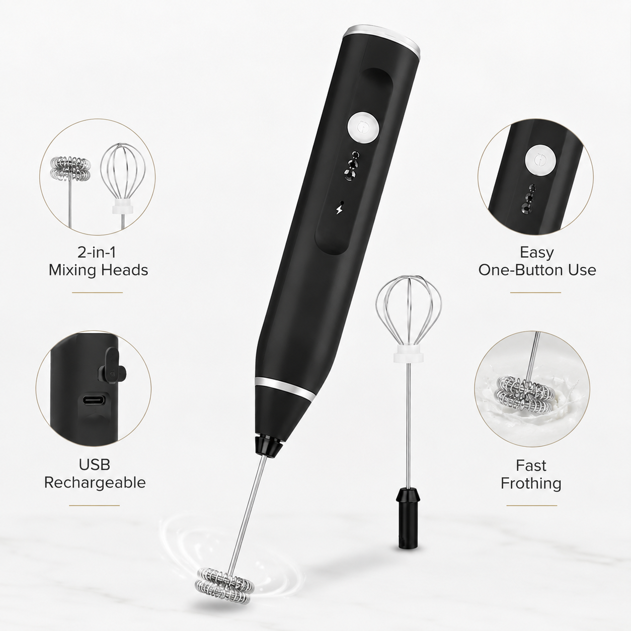 2-in-1 Coffee Beater Rechargeable – Smooth Mixing, Easy Use