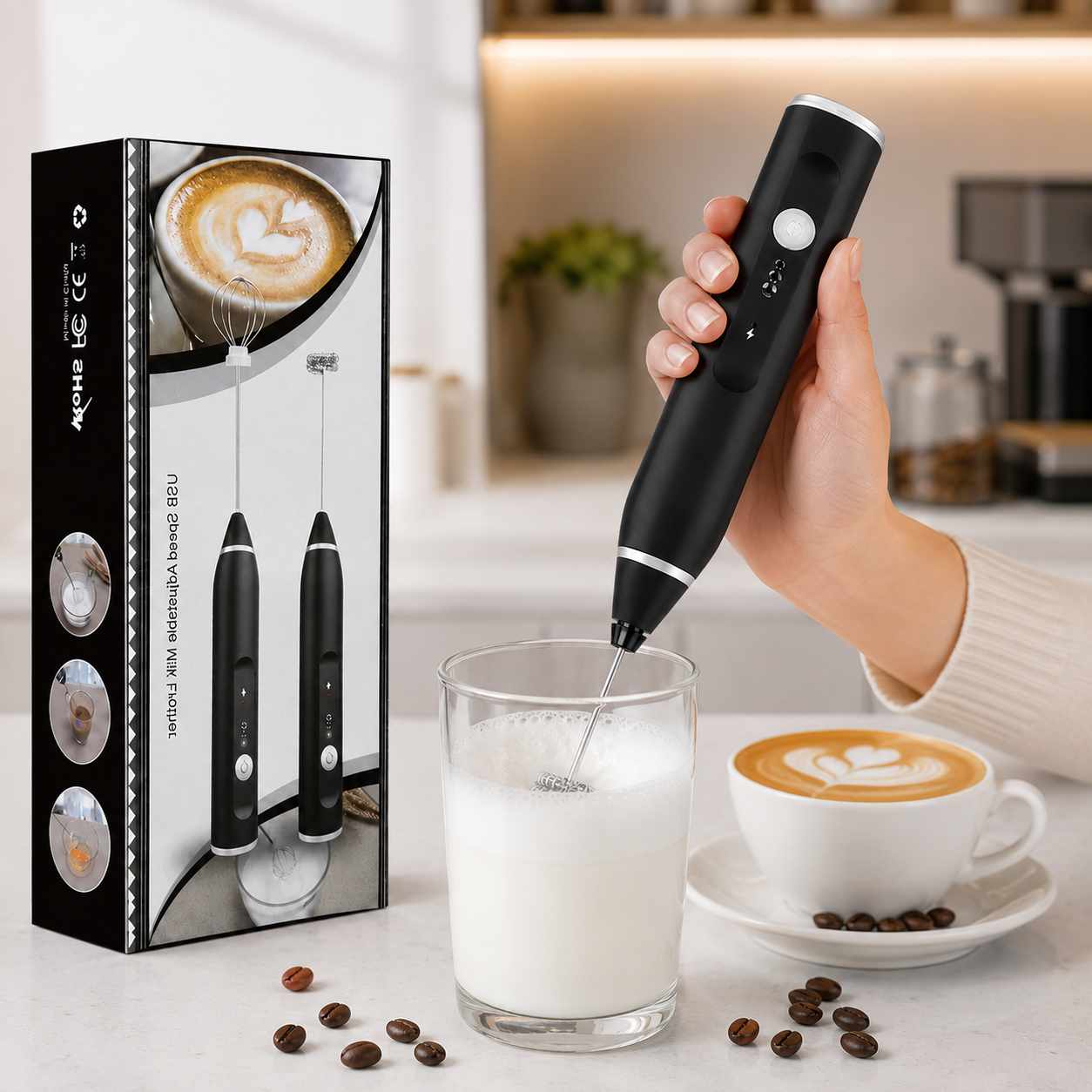 2-in-1 Coffee Beater Rechargeable – Smooth Mixing, Easy Use