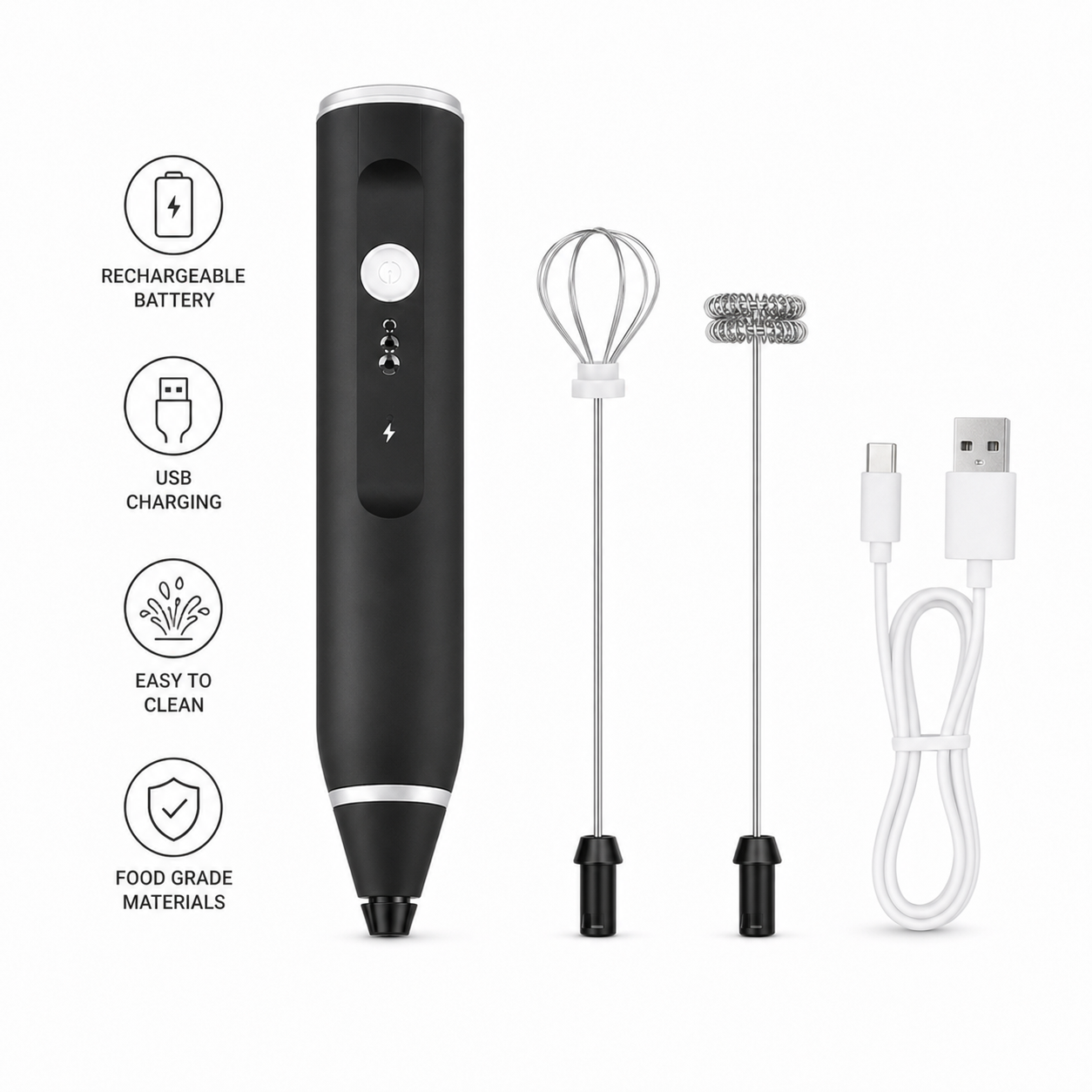 2-in-1 Coffee Beater Rechargeable – Smooth Mixing, Easy Use