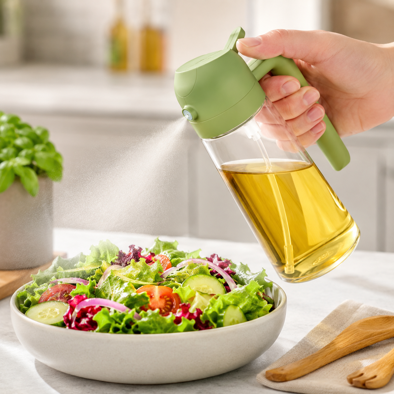 2-in-1 Oil Spray Bottle 470ml – Adjustable Mist & Pour Dispenser
