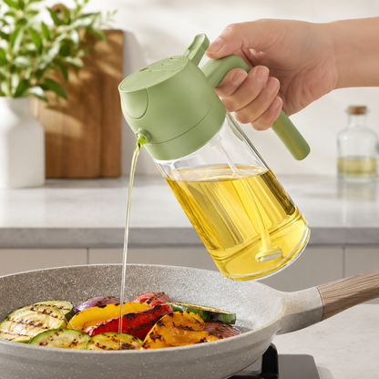 2-in-1 Oil Spray Bottle 470ml – Adjustable Mist & Pour Dispenser