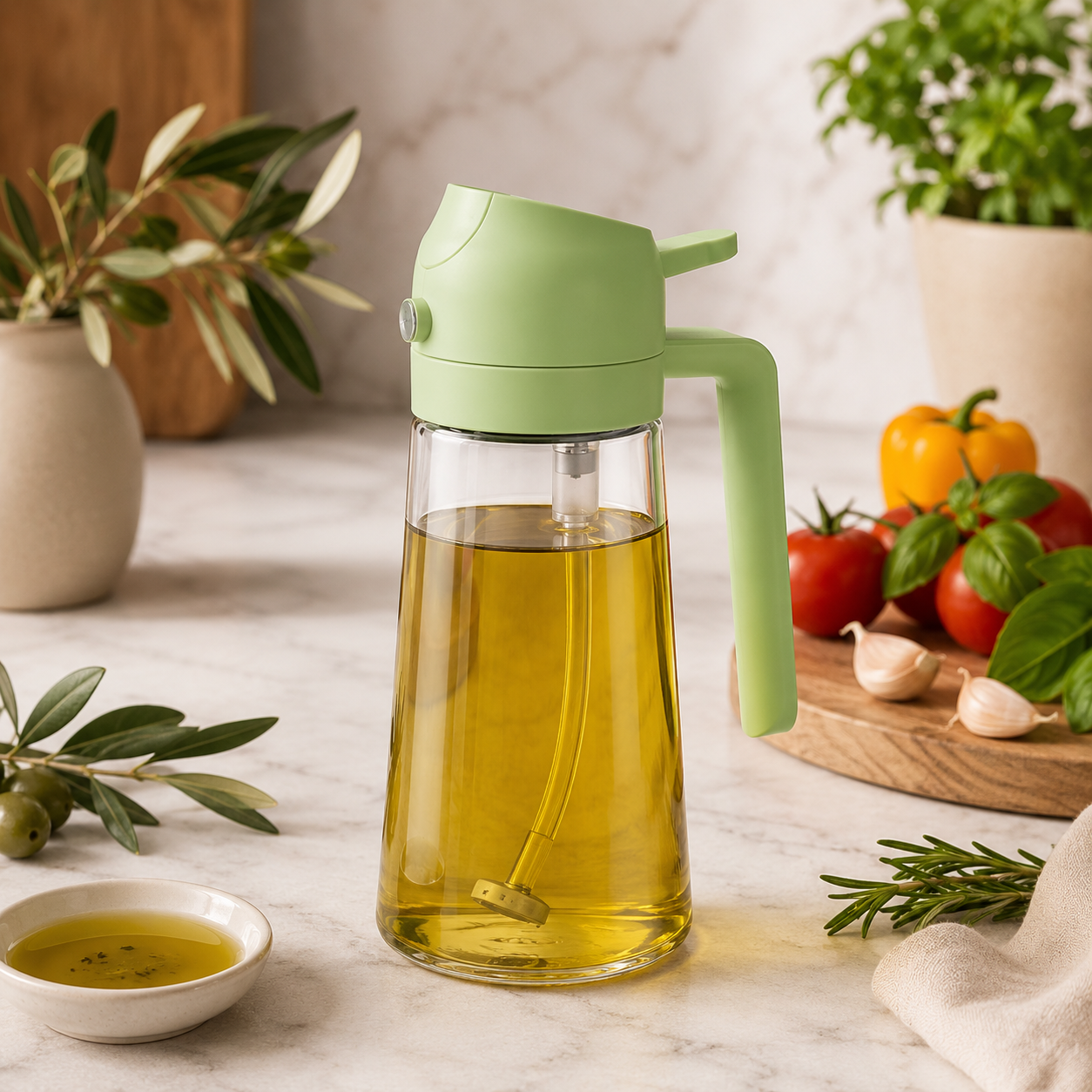 2-in-1 Oil Spray Bottle 470ml – Adjustable Mist & Pour Dispenser