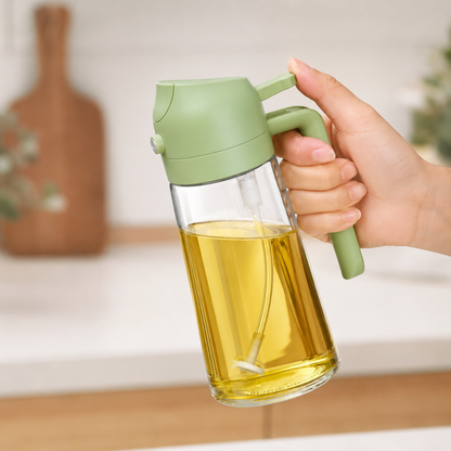 2-in-1 Oil Spray Bottle 470ml – Adjustable Mist & Pour Dispenser