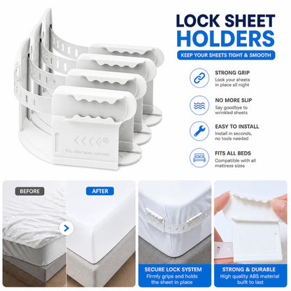 Premium Bed Sheet Holder Lock Set (4PCS) with Tucker Tool