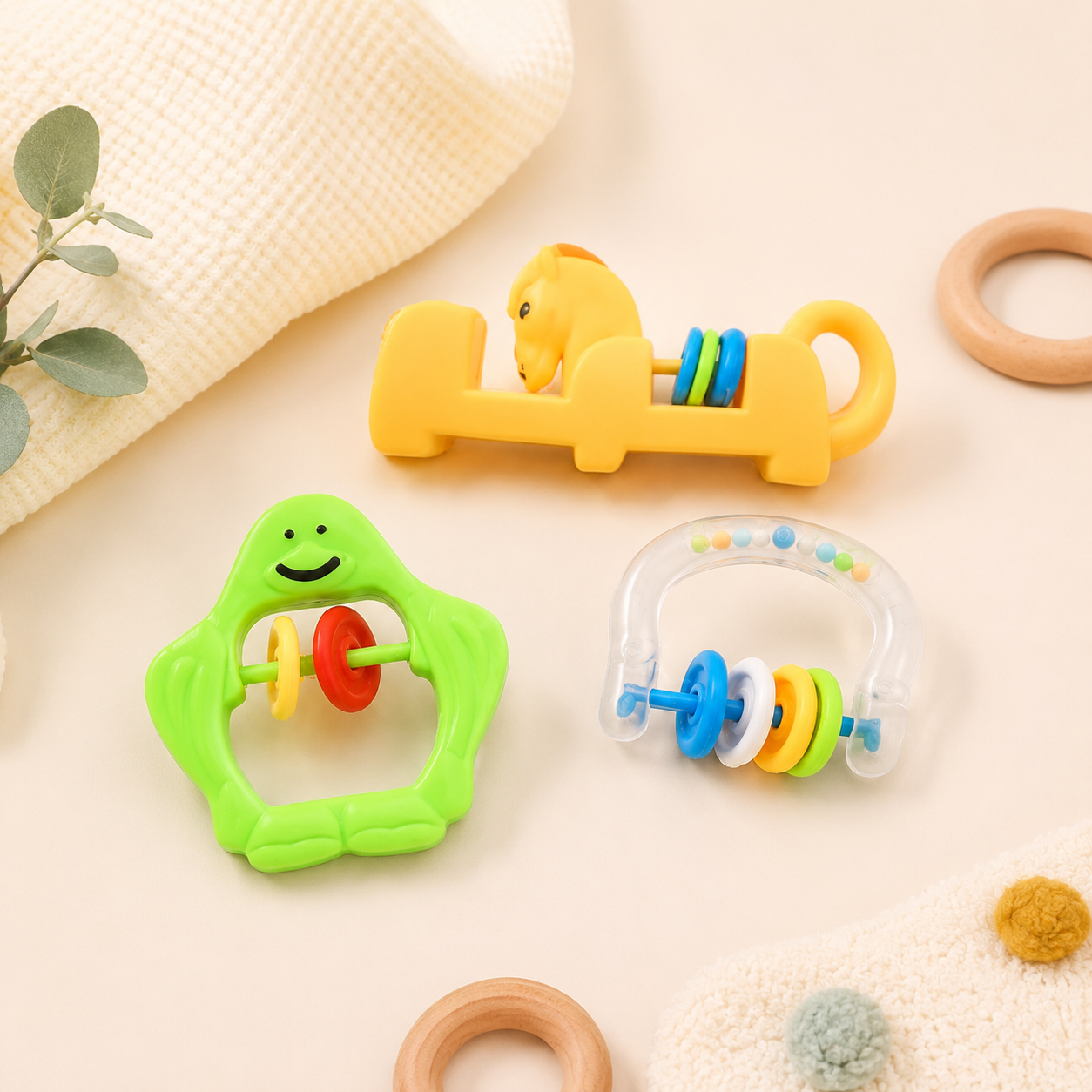 3 Pcs Baby Rattle Set for Infants & Toddlers