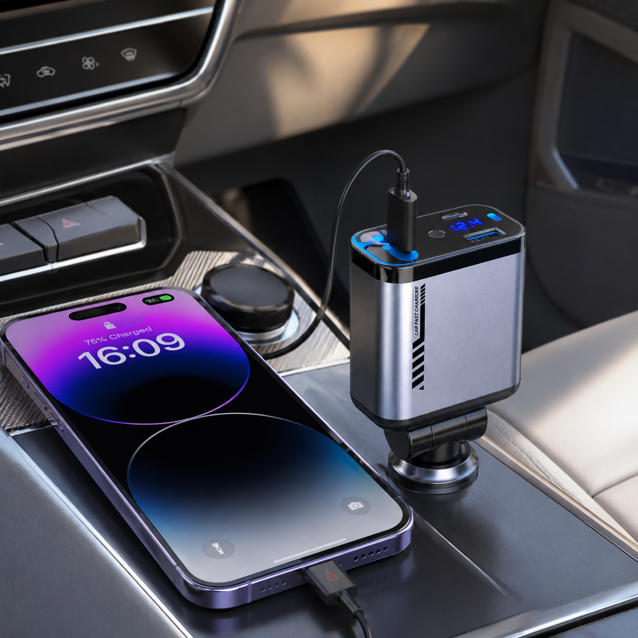 4-in-1 Multi Functional Car Charger Fast Charging with Star Light