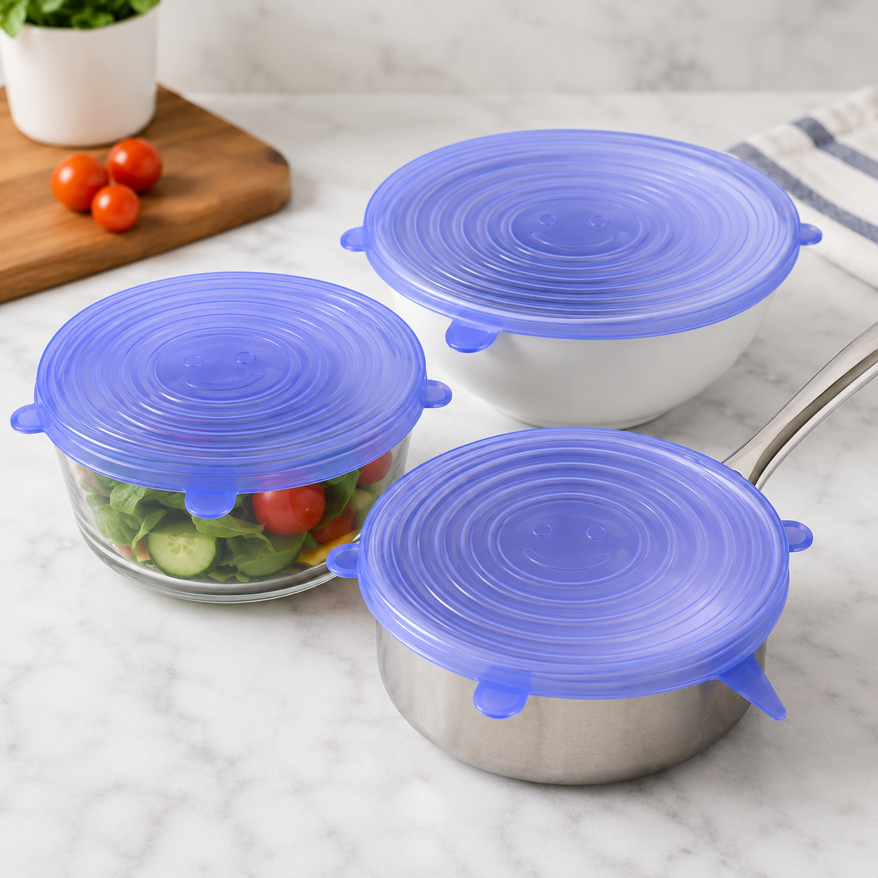 6Pcs Silicone Spill Stopper Suction Lids for Bowls & Pans