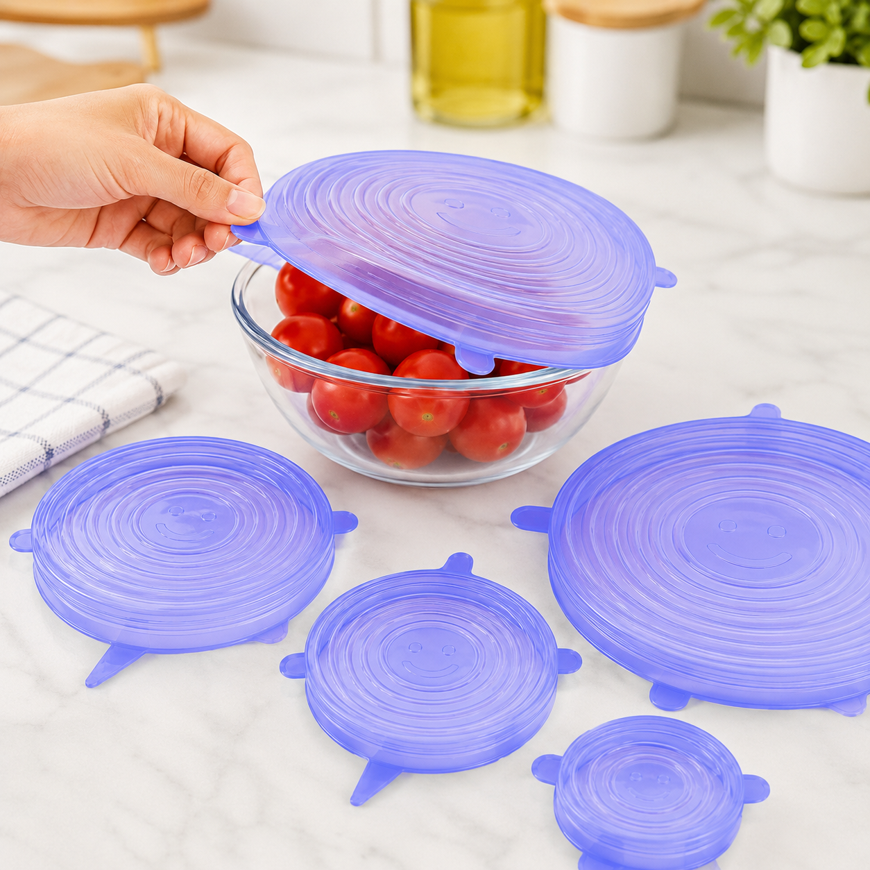6Pcs Silicone Spill Stopper Suction Lids for Bowls & Pans