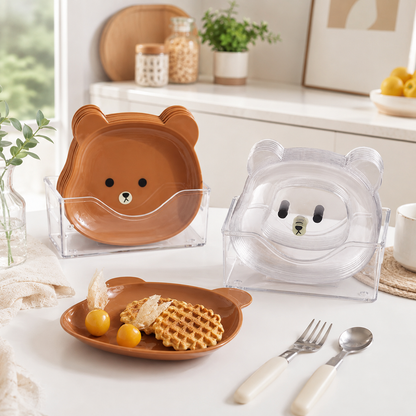 8 Plates With Stand Bear Design