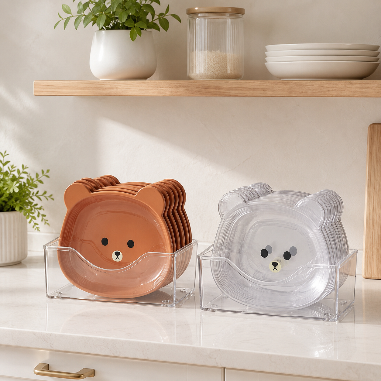 8 Plates With Stand Bear Design