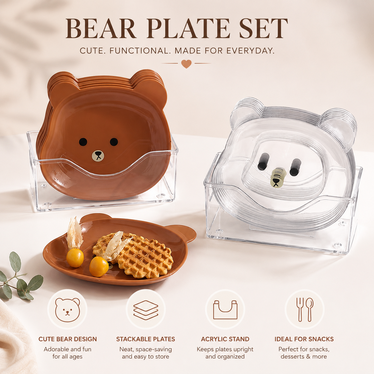 8 Plates With Stand Bear Design