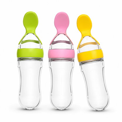 90ml Baby Feeder with Spoon – Silicone Feeding Bottle Spoon Dispenser