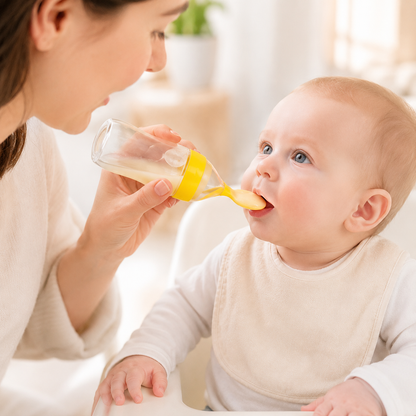 90ml Baby Feeder with Spoon – Silicone Feeding Bottle Spoon Dispenser
