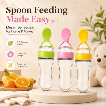 90ml Baby Feeder with Spoon – Silicone Feeding Bottle Spoon Dispenser