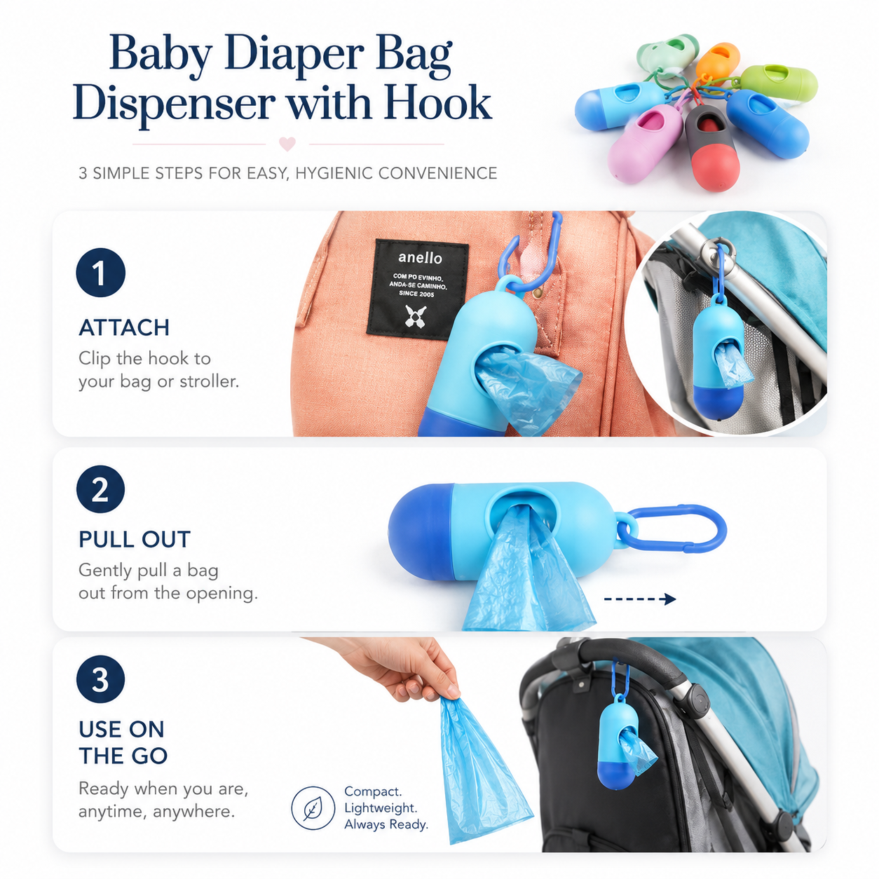 Baby Diaper Bag Dispenser with Hook