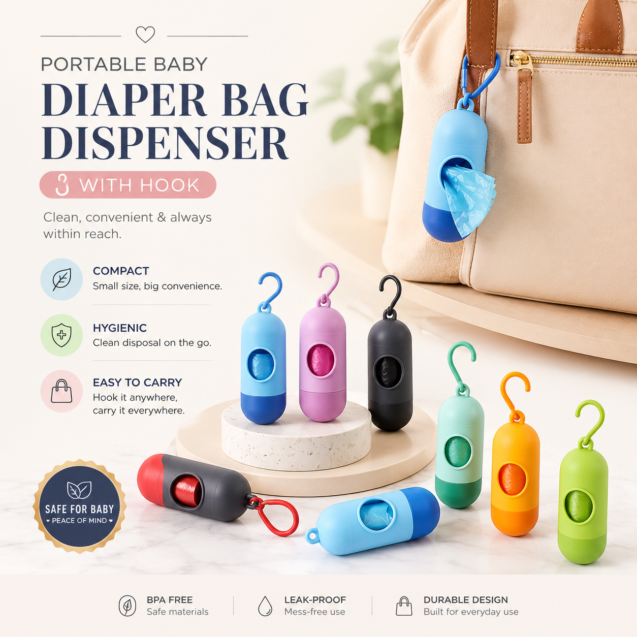 Baby Diaper Bag Dispenser with Hook