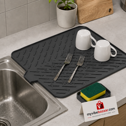 Premium Silicone Sink Drying Mat with Drain Spout