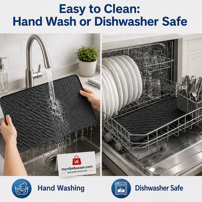 Premium Silicone Sink Drying Mat with Drain Spout