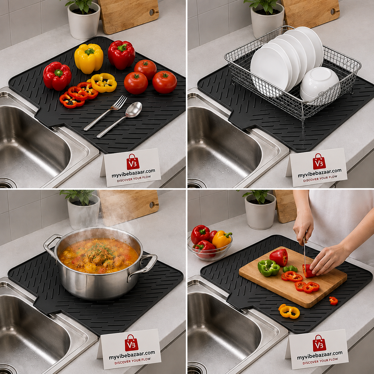 Premium Silicone Sink Drying Mat with Drain Spout
