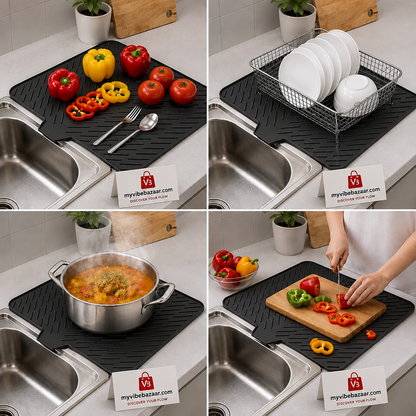 Premium Silicone Sink Drying Mat with Drain Spout