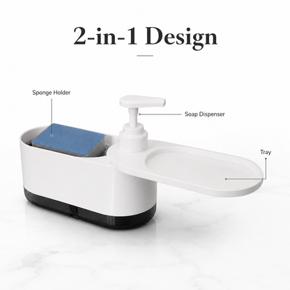 2-in-1 Soap Dispenser for Kitchen & Bathroom with Sponge Holder & 360° Tray