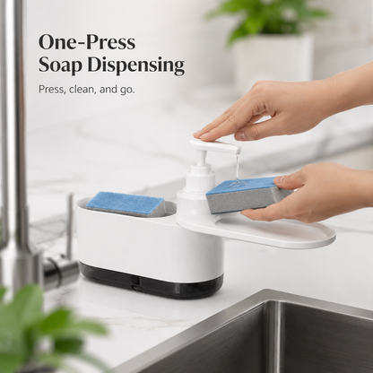 2-in-1 Soap Dispenser for Kitchen & Bathroom with Sponge Holder & 360° Tray