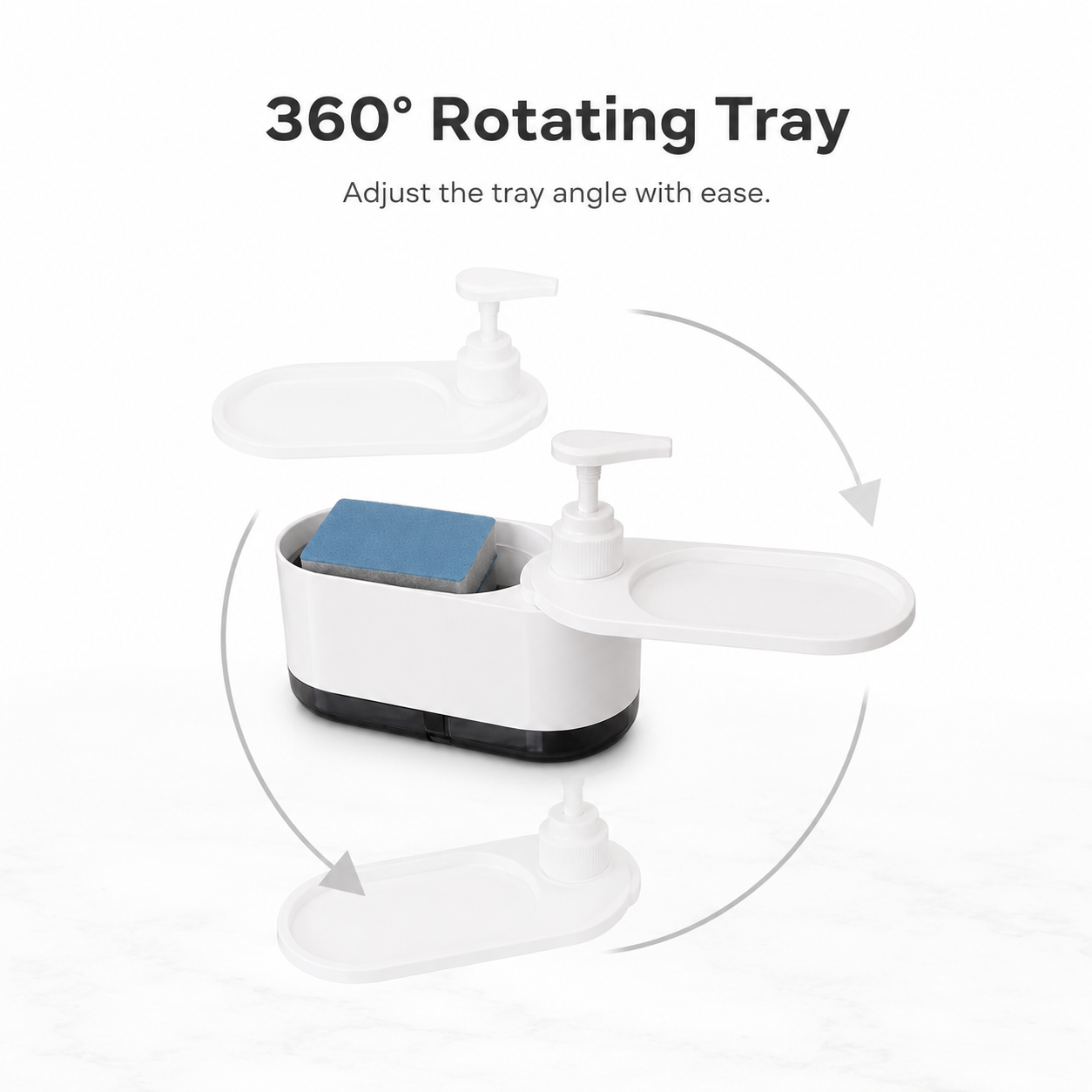 2-in-1 Soap Dispenser for Kitchen & Bathroom with Sponge Holder & 360° Tray