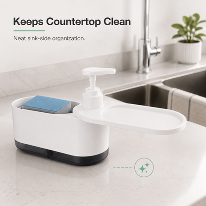2-in-1 Soap Dispenser for Kitchen & Bathroom with Sponge Holder & 360° Tray