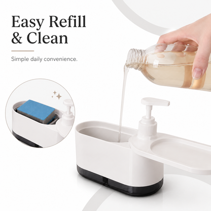 2-in-1 Soap Dispenser for Kitchen & Bathroom with Sponge Holder & 360° Tray