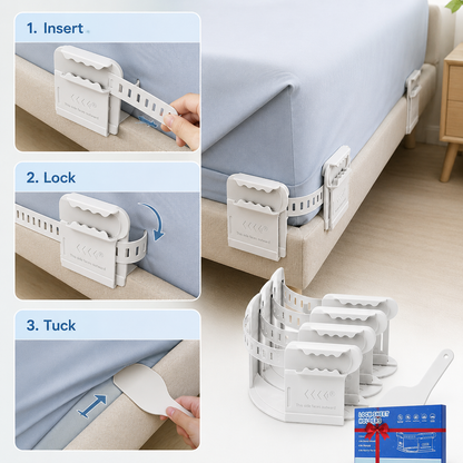 Premium Bed Sheet Holder Lock Set (4PCS) with Tucker Tool