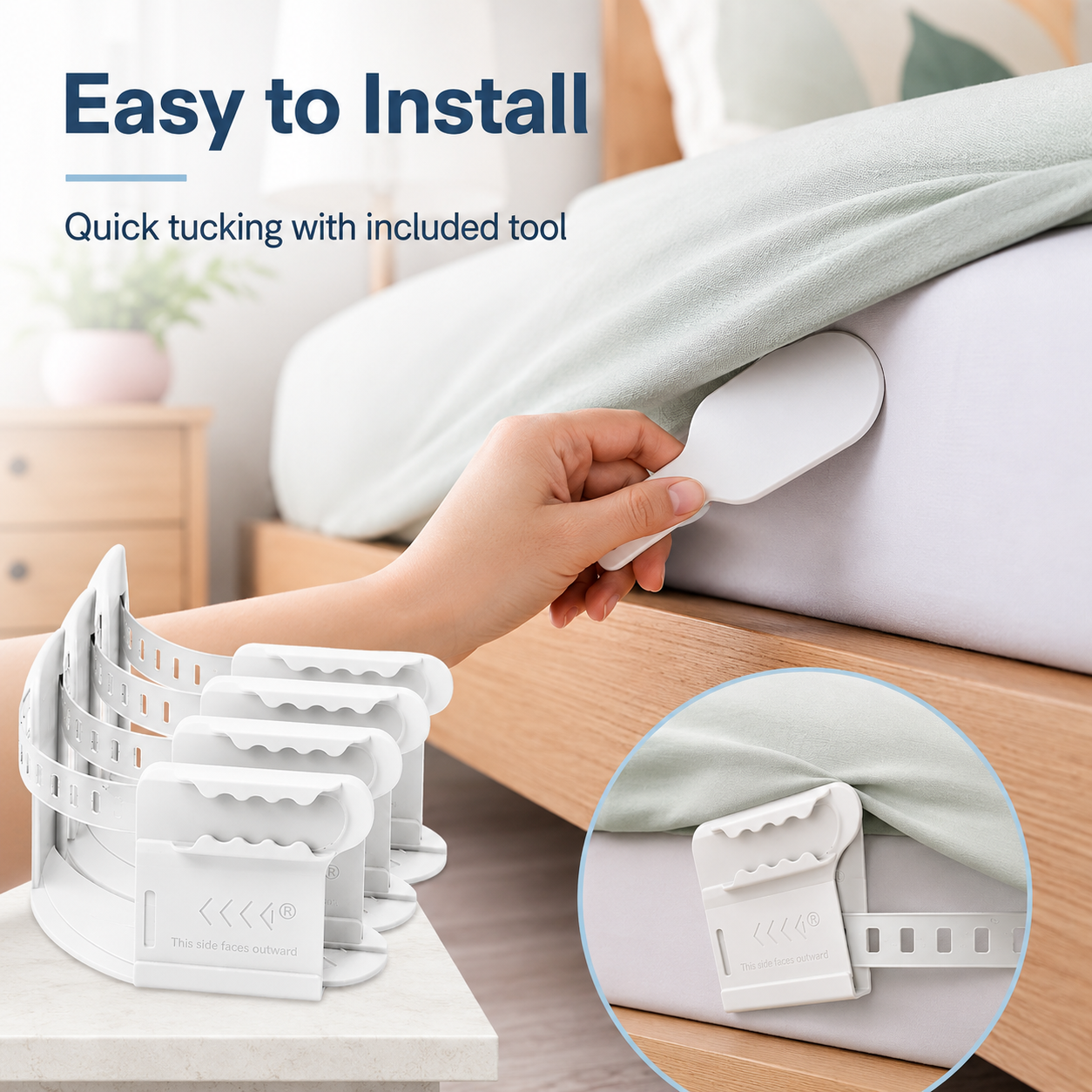 Premium Bed Sheet Holder Lock Set (4PCS) with Tucker Tool