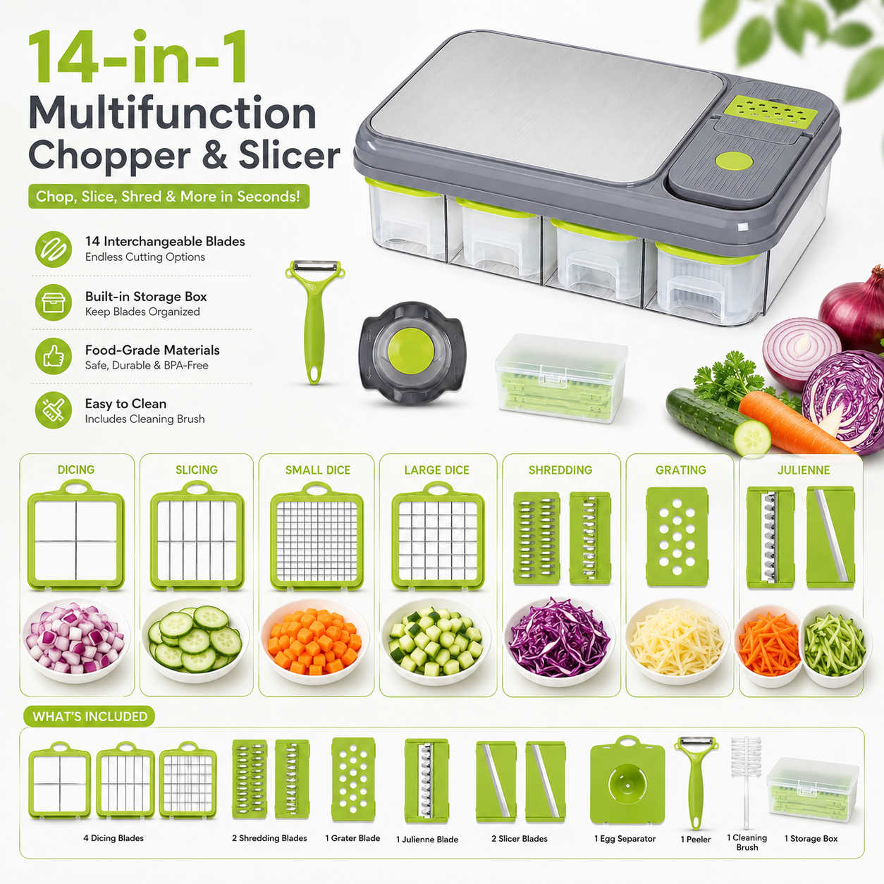 All in one Vegetable Cutter With Cutting Board And Storage Boxes (22 pcs)