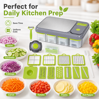 All in one Vegetable Cutter With Cutting Board And Storage Boxes (22 pcs)