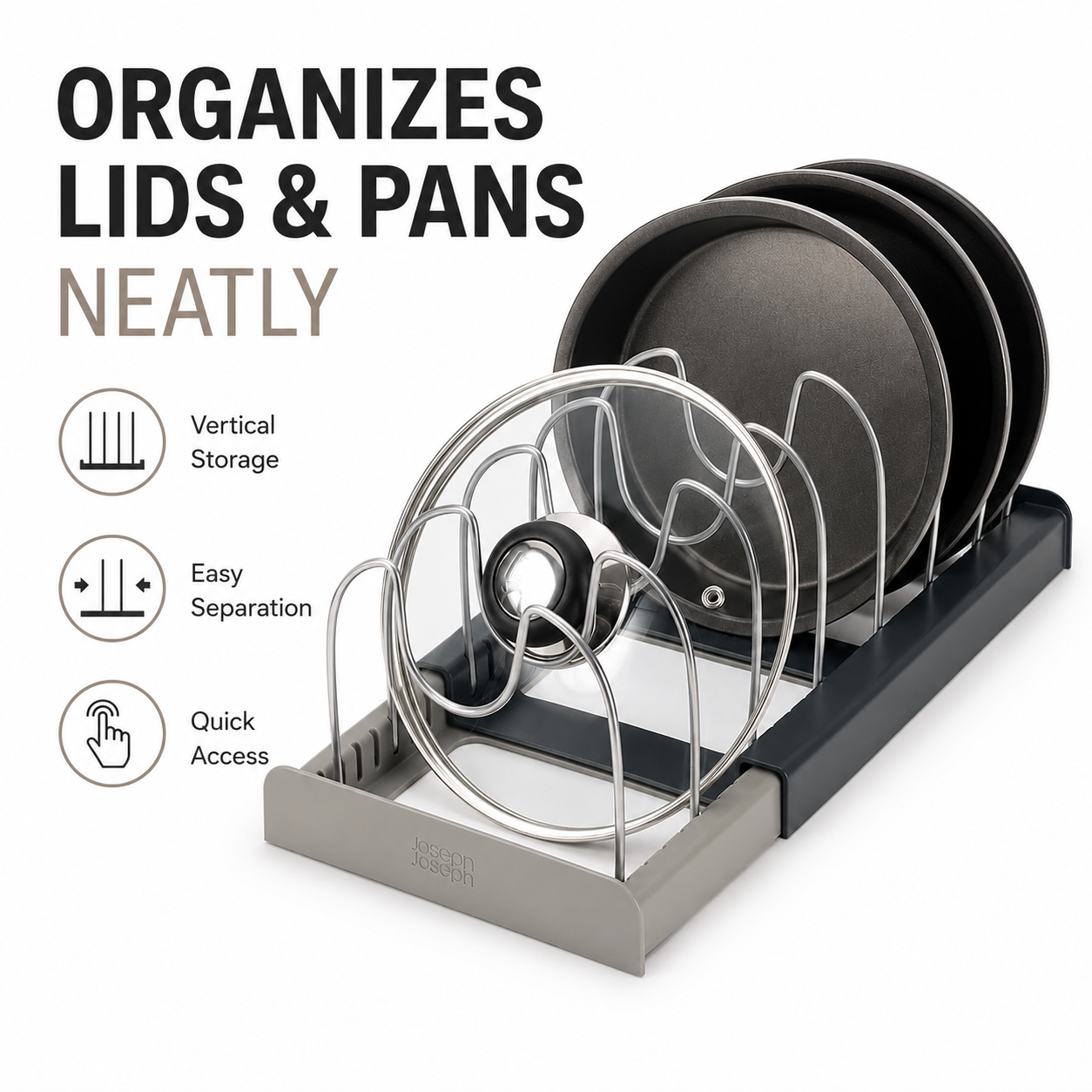 Expandable Cookware Pot Lids Organizer | Stainless Steel Kitchen Pot Organizer