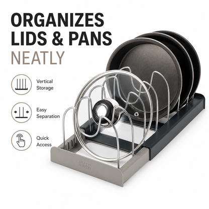 Expandable Cookware Pot Lids Organizer | Stainless Steel Kitchen Pot Organizer