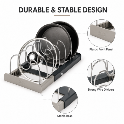 Expandable Cookware Pot Lids Organizer | Stainless Steel Kitchen Pot Organizer