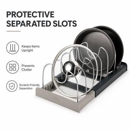 Expandable Cookware Pot Lids Organizer | Stainless Steel Kitchen Pot Organizer