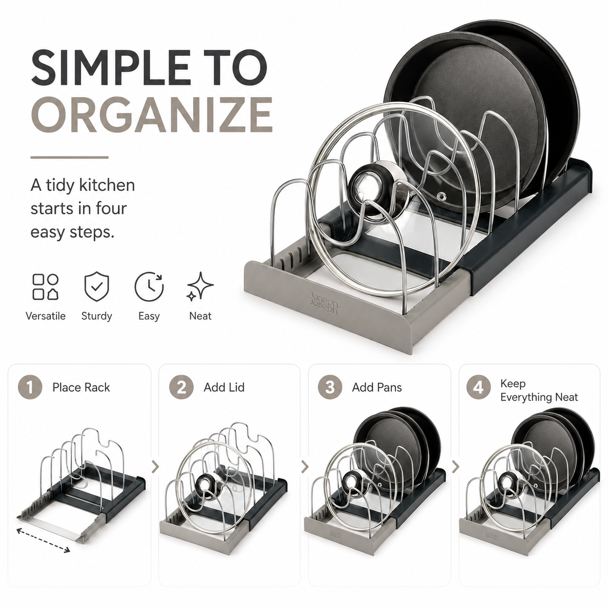 Expandable Cookware Pot Lids Organizer | Stainless Steel Kitchen Pot Organizer
