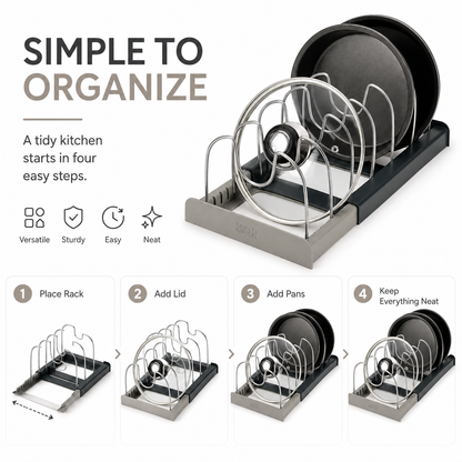 Expandable Cookware Pot Lids Organizer | Stainless Steel Kitchen Pot Organizer