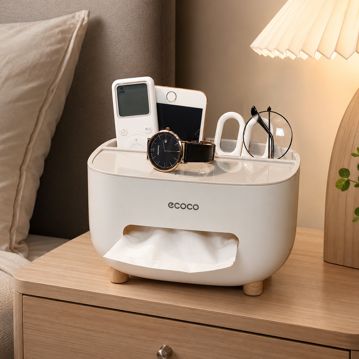 Ecoco Tissue Box Organizer With Storage Drawer