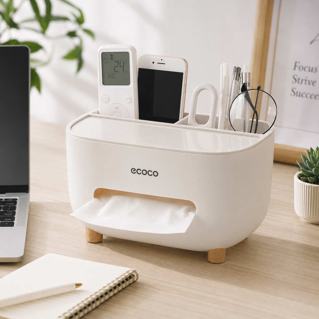 Ecoco Tissue Box Organizer With Storage Drawer