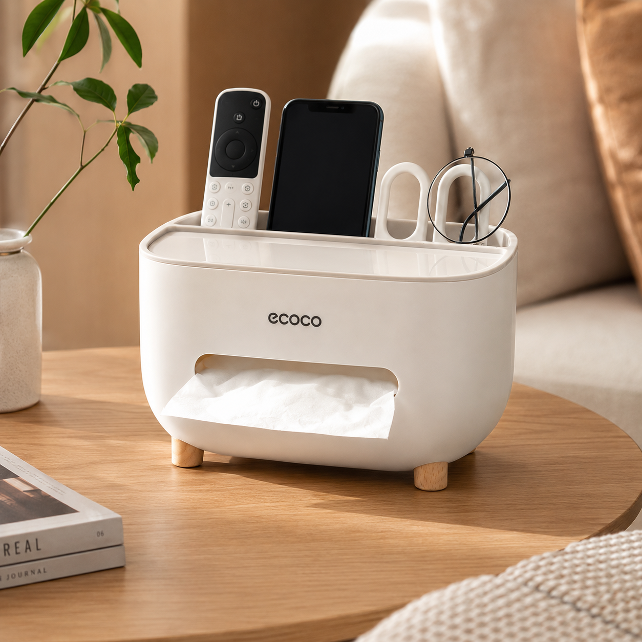 Ecoco Tissue Box Organizer With Storage Drawer