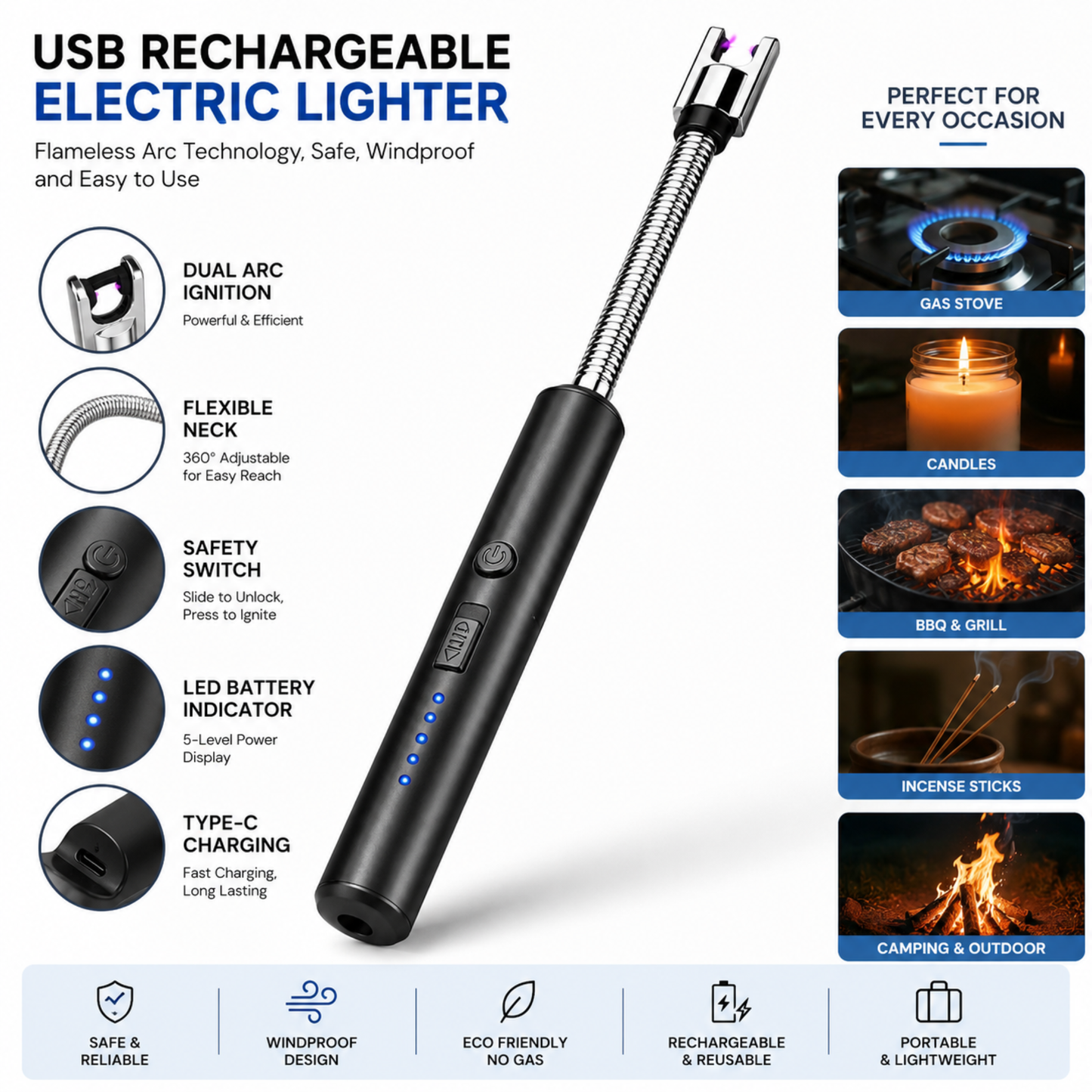 Rechargeable USB Electric Lighter Flexible Long Neck