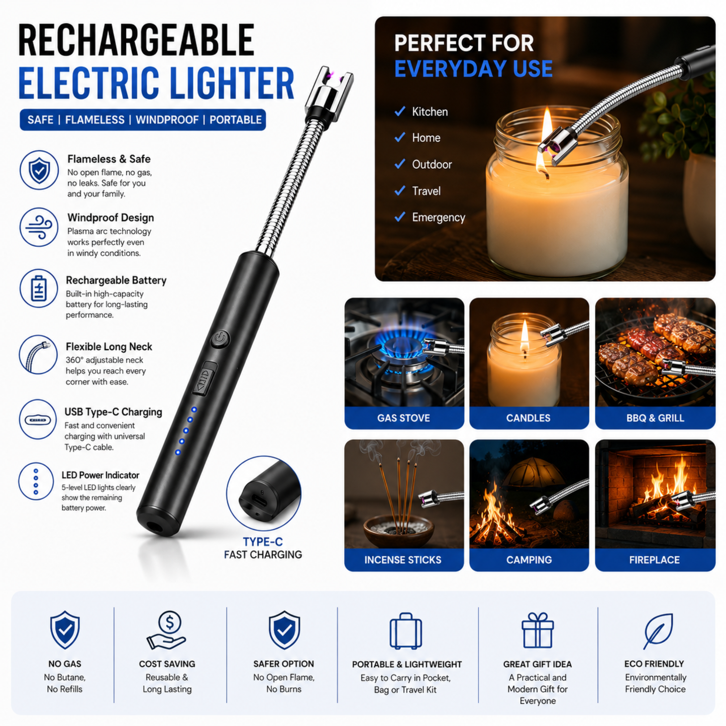 Rechargeable USB Electric Lighter Flexible Long Neck